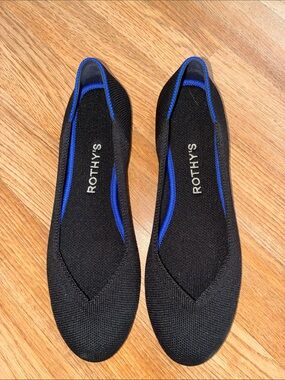 Rothy's Black Knit Flats with Blue Trim